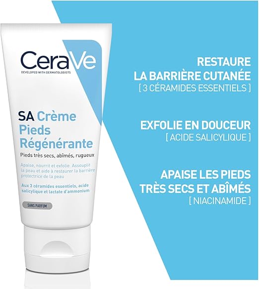 CERAVE CRÈME RÉGÉNÉRANTE PIEDS TRÈS SECS ABÎMÉS RUGUEUX FENDILLES 88ML