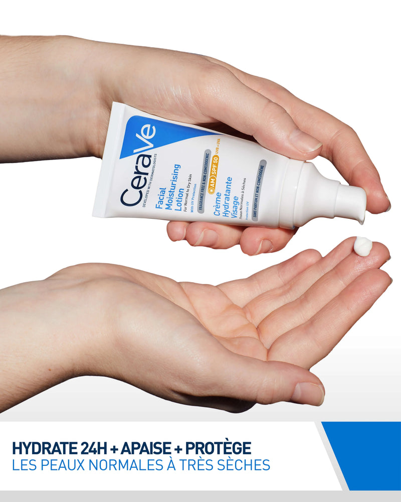 CERAVE CRÈME HYDRATANTE VISAGE SPF50 PEAUX NORMALES À SÈCHES 52ML