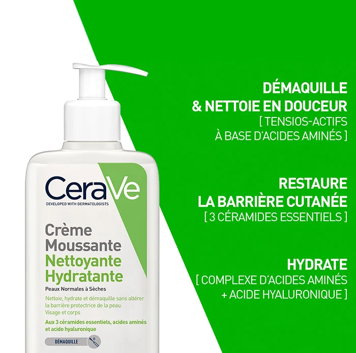 CERAVE CREME MOUSSANTE NETTOYANTE HYDRATANTE PEAUX SECHES 236 ml