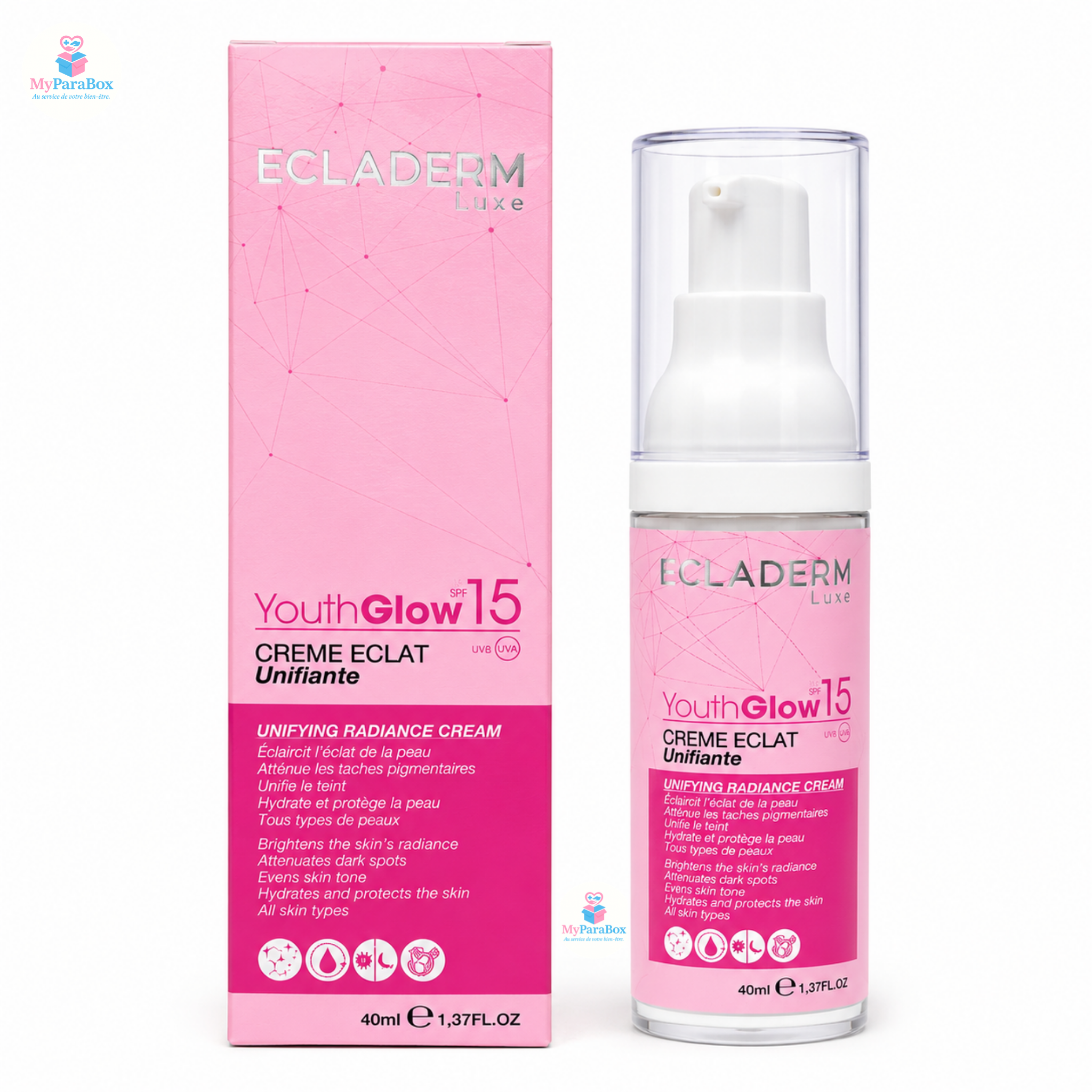 ECLADERM DUO SKIN GLOW COMPLÉMENT ALIMENTAIRE GLUTATHION 60 GÉLULES + YOUTH GLOW CRÈME ÉCLAIRCISSANTE 40 ML