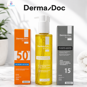 DERMADOC PACK ECRAN SOLAIRE INVISIBLE SPF50+ 50ML+ GEL NETTOYANT ECLAIRCISSANT 200ML+ CREME DEPIGMENTANTE INTENSIVE SPF15+ 40ML