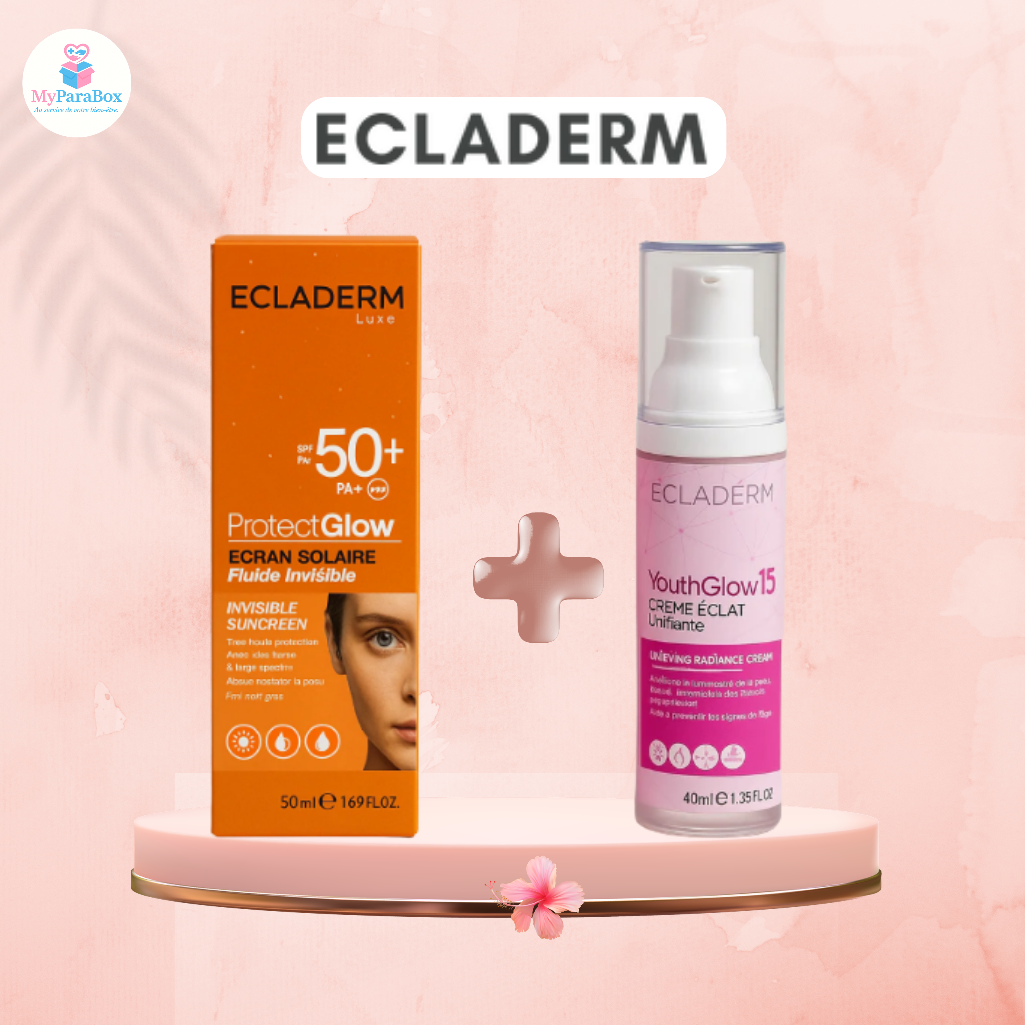 ECLADERM PACK ÉCRAN SOLAIRE FLUIDE INVISIBLE PROTECT GLOW SPF50+ 50 ML + UNIFIANTE 40 ML