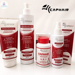 CAPHAIR PACK ANTI-CHUTE : SHAMPOING 400 ML + MASQUE 200 ML+ LOTION 125 ML+ COMPLEMENT ALIMENTAIRE 60 GÉLULES