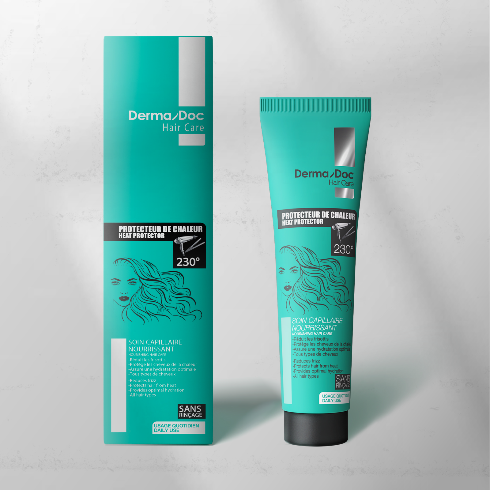 DERMADOC SHAMPOOING ANTI-CHUTE 400 ML + PROTECTEUR DE CHALEUR 100 ML  + LOTION ANTI-CHUTE 125 ML