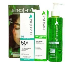 DERMOCARE PACK ECRAN SOLAIRE SPF 50+ + GEL NETTOYANT 200ML + CRÈME ECLAIRCISSANTE