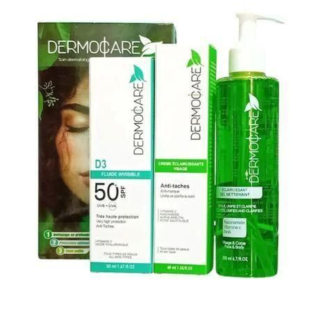 DERMOCARE PACK ECRAN SOLAIRE SPF 50+ + GEL NETTOYANT 200ML + CRÈME ECLAIRCISSANTE
