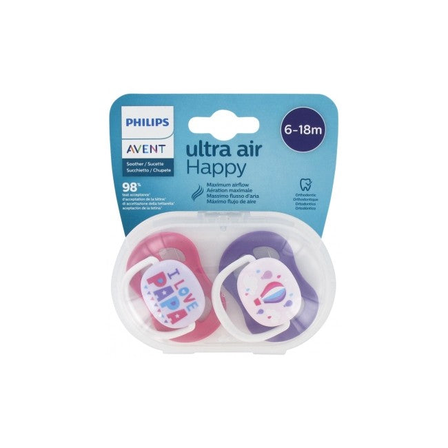 AVENT LOT 2 SUCETTES ULTRA AIR HAPPY 6-18 MOIS Fille 080/04