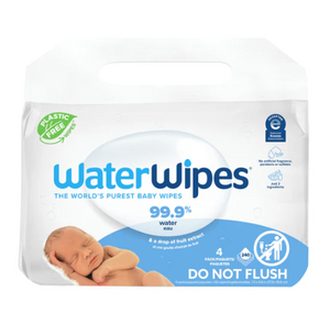 WATERWIPES PACK 4 X 60 LINGETTES A L’EAU POUR BÉBÉS A PEAUX SENSIBLES