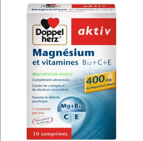 DOPPEL HERZ AKTIV MAGNÉSIUM ET VITAMINES B12+C+E 30 COMPRIMÉS