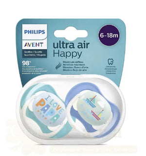 AVENT LOT 2 SUCETTES ULTRA AIR HAPPY 6-18 MOIS Garçon 080/03