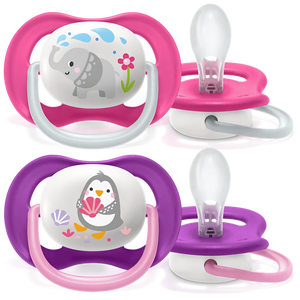 AVENT LOT 2 SUCETTES ULTRA AIR ANIMALS 6-18 MOIS Fille 080/08