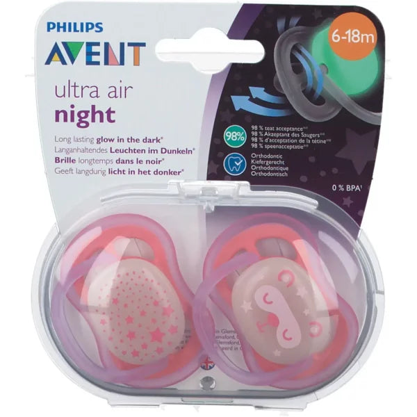 AVENT LOT 2 SUCETTE ULTRA AIR NIGHT 6-18MOIS 376/20 FILLE